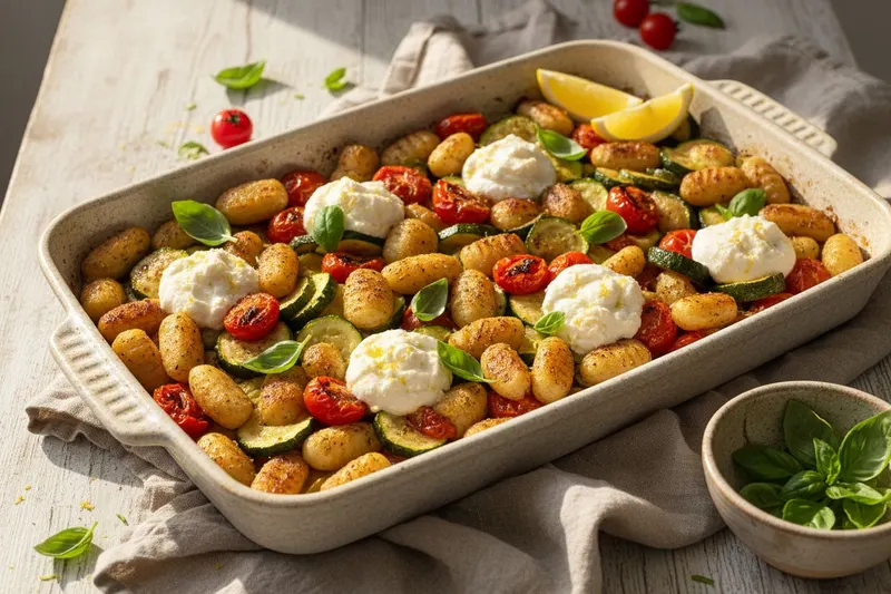 Gnocchi-uunivuoka sitruunaricottalla