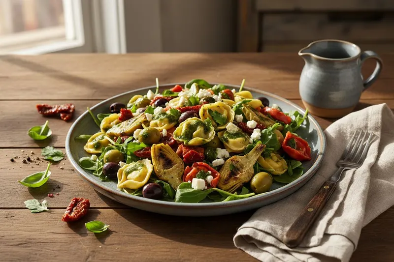 Tortellinisalaatti paahdettujen kasvisten kera
