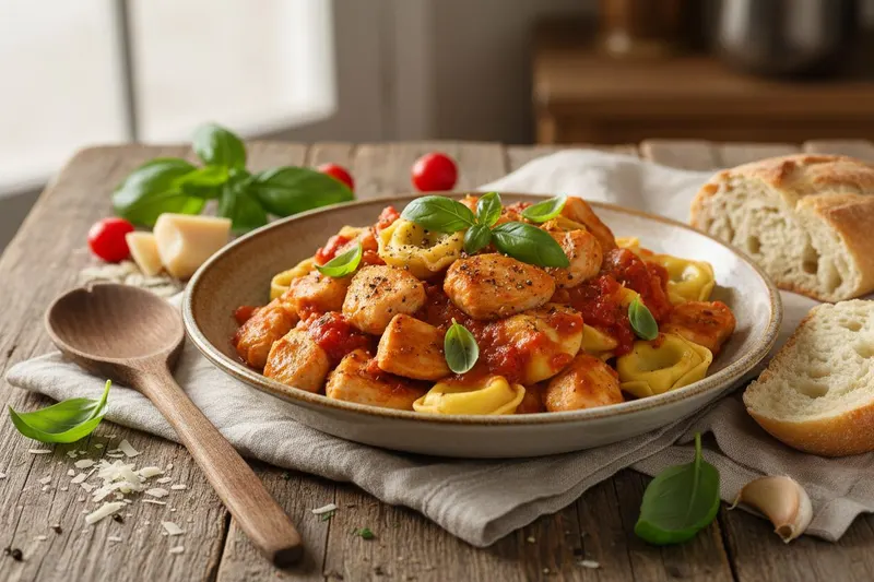 Kana-tortellinikeitto tomaattipohjalla