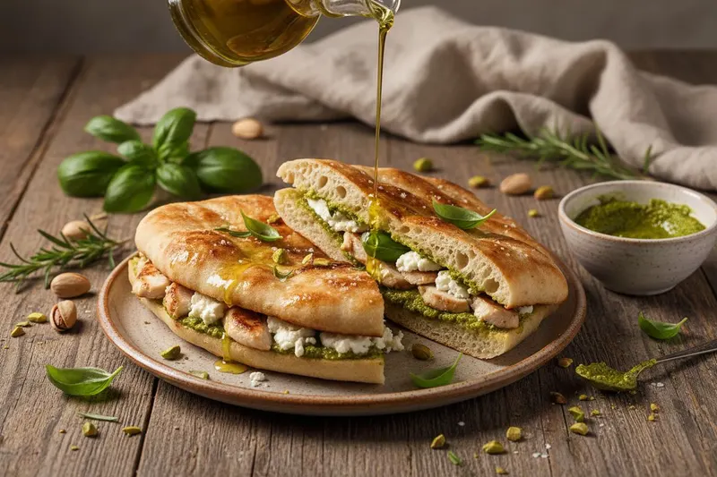 Kana-vuohenjuusto schiacciata pistaasipestolla