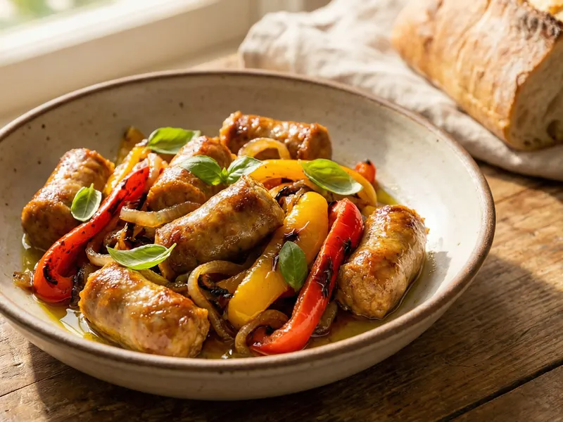 Makkara-paprikapannu, salsiccia e peperoni