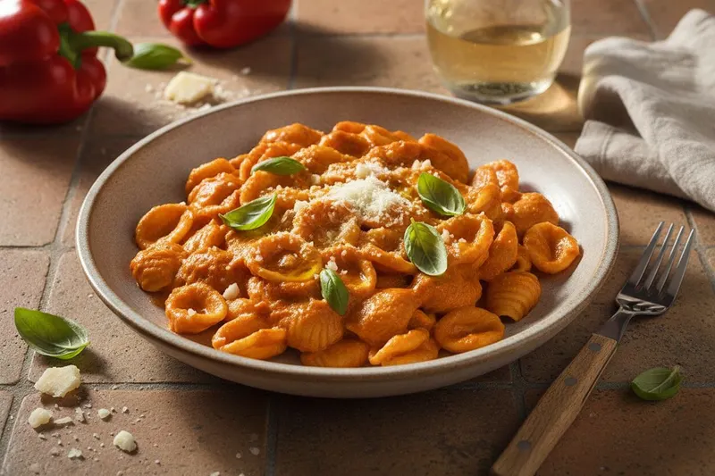 Orecchiette kermaisella paprikakastikkeella