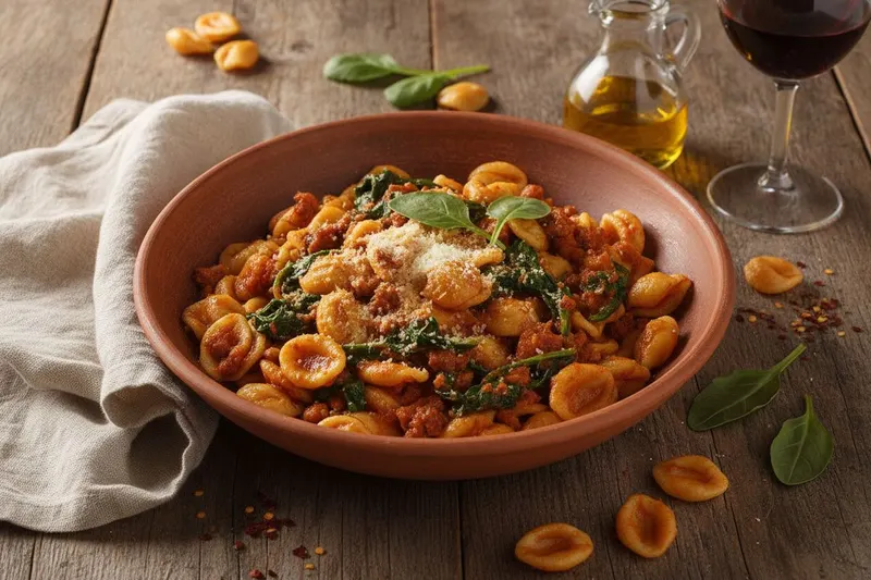 Orecchiette tomaatti-ndujakastikkeessa
