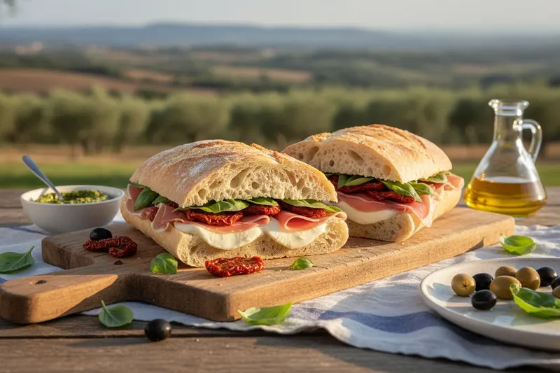 Täytetty ciabatta piknikille