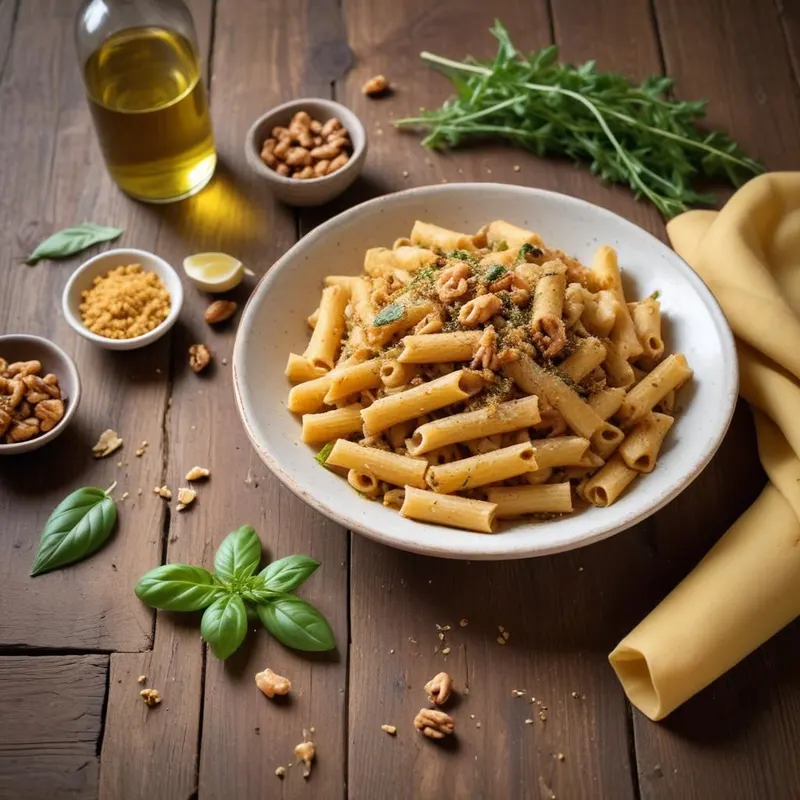 Tortiglioni pastaa ansjoviksella ja paahdetulla leivänmurulla