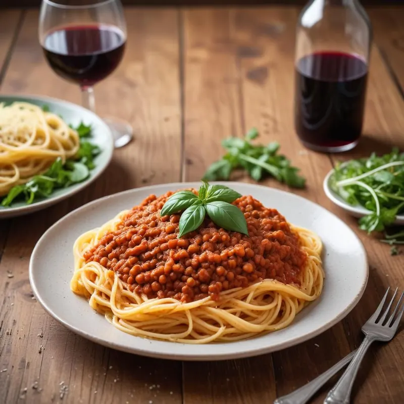 Vegaaninen linssi-bolognese